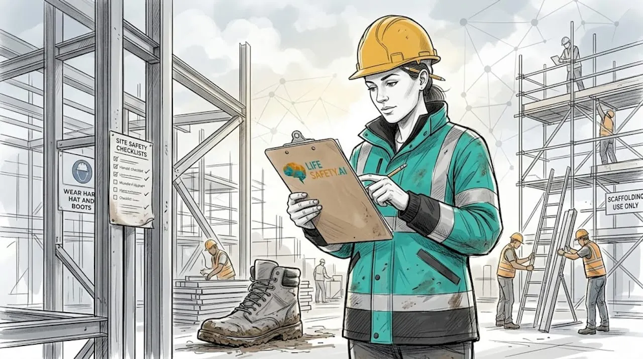 Site supervisor reviewing safety checklist outdoors