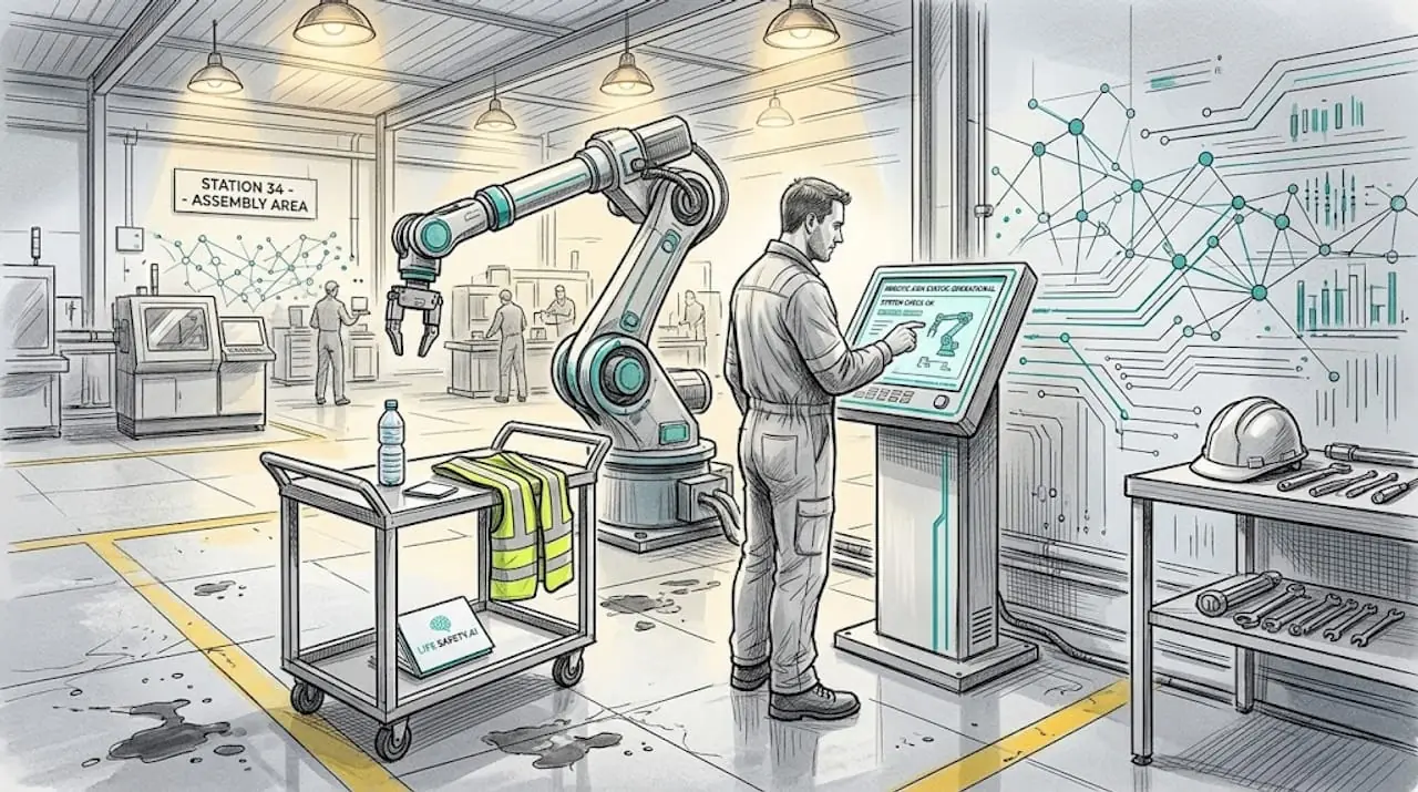 Engineer validating automation tool on factory floor