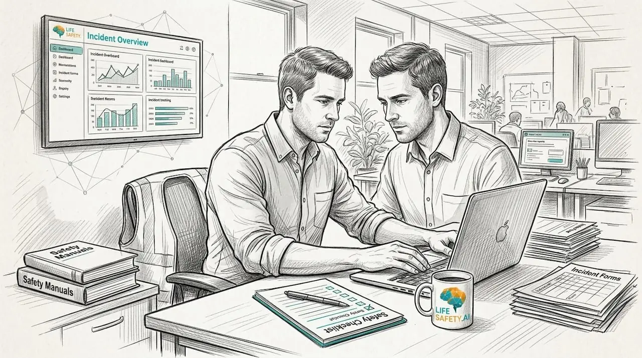 Safety manager updating reports using digital tools