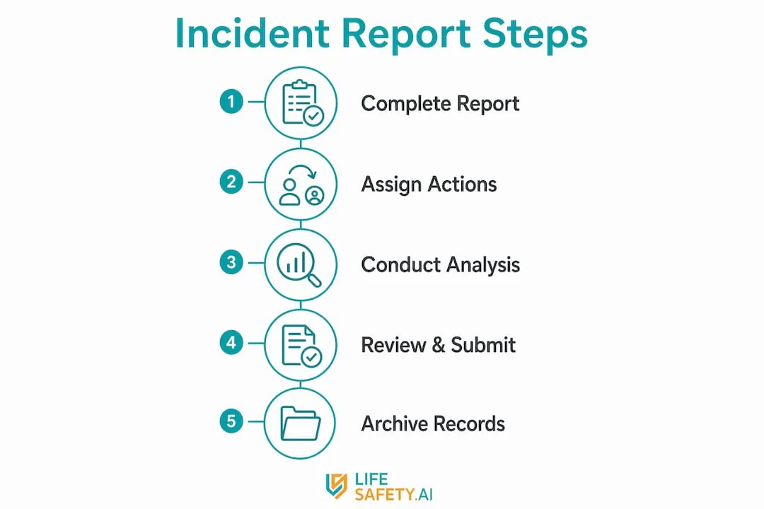 Illustration of incident report completion steps