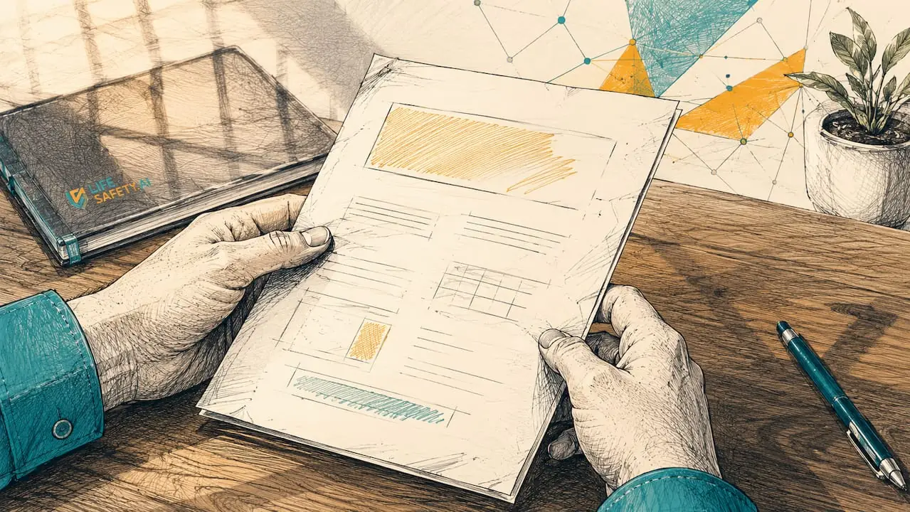 Hands reviewing abstract permit document close-up